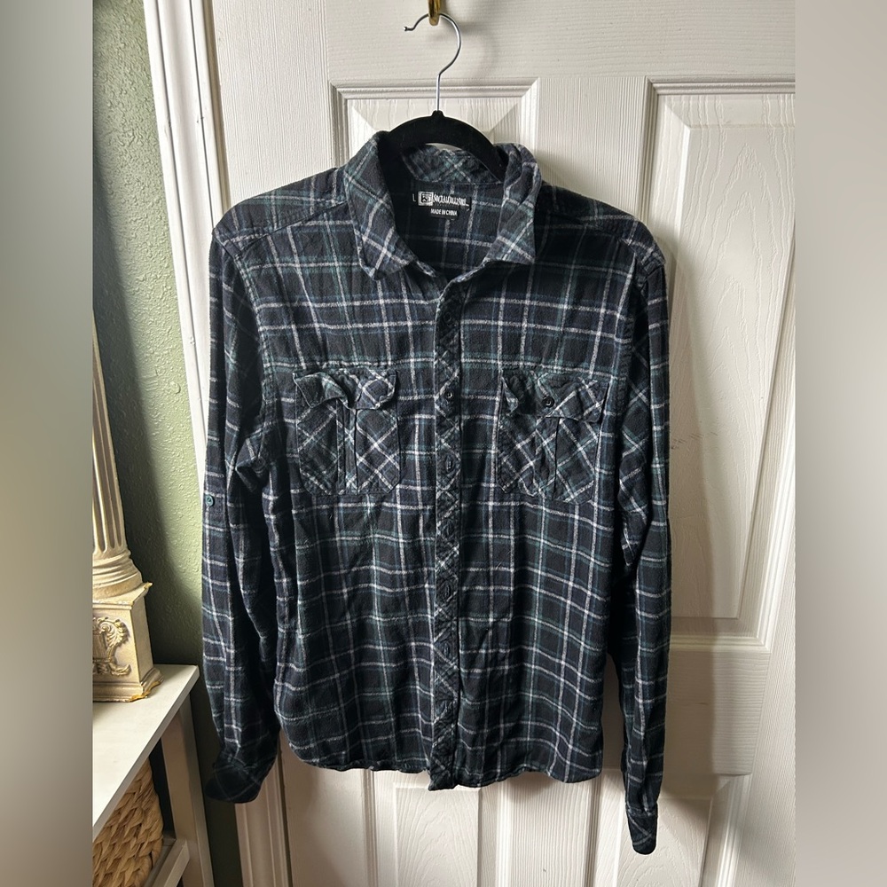 Softalk Men's Blue Plaid Casual Button Down Shirt